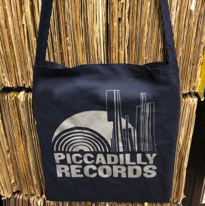 Image of Piccadilly Records - Navy Tote Bag - Silver Print - Extra Long Handle