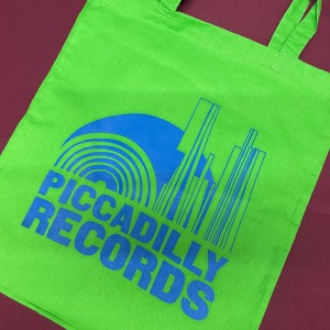 Piccadilly Records - Spring Green Tote Bag - Royal Blue Print