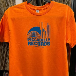 Image of Piccadilly Records - Logo T-Shirt - Summer 23: Neon Orange /  Bright Blue