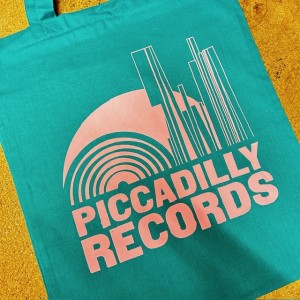Image of Piccadilly Records - Teal Tote Bag - Baby Pink Print