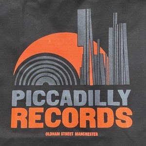 Image of Piccadilly Records - Black Heavyweight Fair Trade Cotton Tote - Orange & Grey  Print