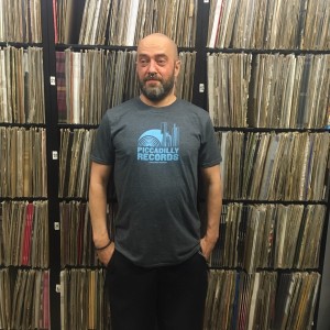 Image of Piccadilly Records - Logo T-Shirt - Summer 20: Dark Heather / Pale Blue